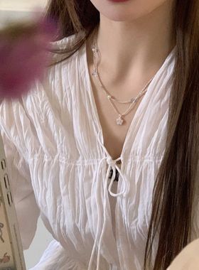 suzyacc kr锆石星星吊坠双层串珠项链温柔气质小众高级感锁骨链女