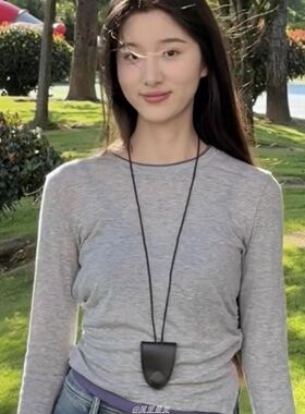 韩版挂脖磁吸黑色皮革项链长款眼镜收纳毛衣链ins包包吊坠配饰女