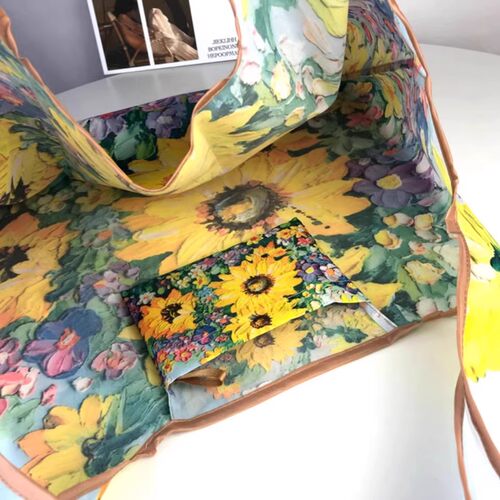 2025时尚环保旅行油画卡通折叠手提购物袋买菜包大号大容量单肩 - 图1