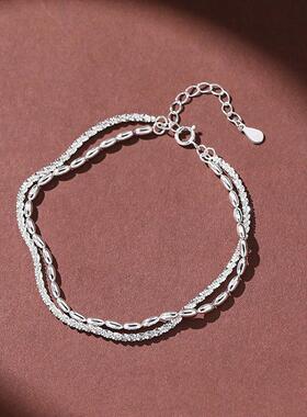 【幂琳】足银轻奢小众c米粒手链女H生日礼999双层纯银手饰