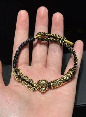 招财五帝钱貔貅饕餮纹手绳男士饰品纳福发大财潮流百搭复古国风