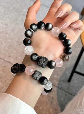 高级感紫马粉轻奢风白水晶手串