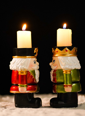 跨境圣诞节胡桃夹子烛台家居客厅桌面圣诞节日氛围蜡烛装饰品摆件