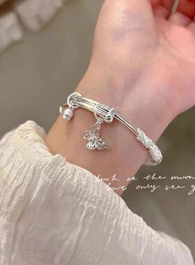 【幂琳】繁花似锦纯银手镯女S999实心足银镯子银手链送女友情人节