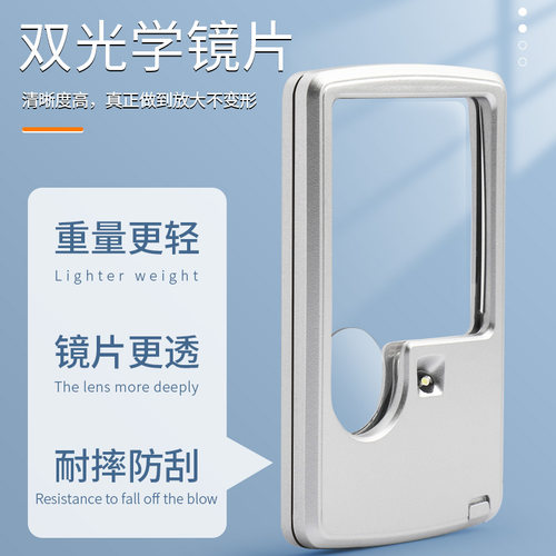 随身便携式放大镜多功能倍卡片式高清老人阅读高倍带led灯看书说明书家用学生带灯扩大放大器防刮耐摔 - 图1