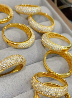 黄金色满钻繁星戒指沙金满天星镶嵌钻圈金店同款指环送女友