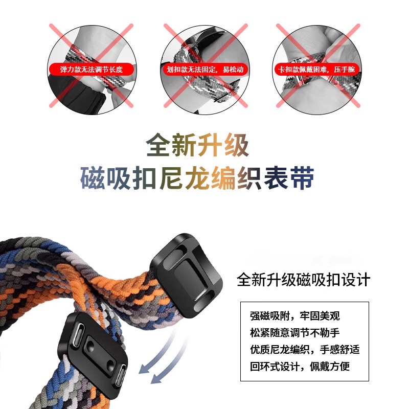 适用华为GT4/GT6表带gt5pro编织gt3尼龙gt4gt3pro新款gt2watch4pro磁吸3男女gs3i荣耀e智能手表22mm舒适黑色 - 图2