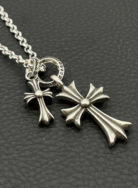 ODEK高级感复古圆环双十字架项链男女十字花吊坠经典款毛衣链女友