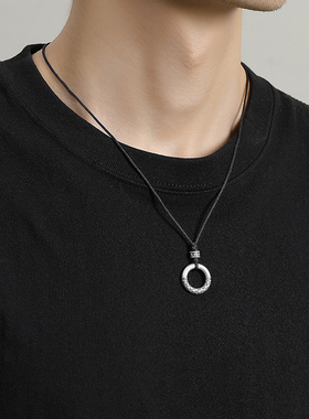 999足银男款平安扣项链编织绳