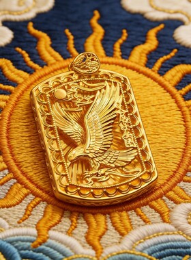 大气沙金雄鹰展翅大鹏鸟吊牌男士吊坠 黄铜镀金项链配饰饰品挂件