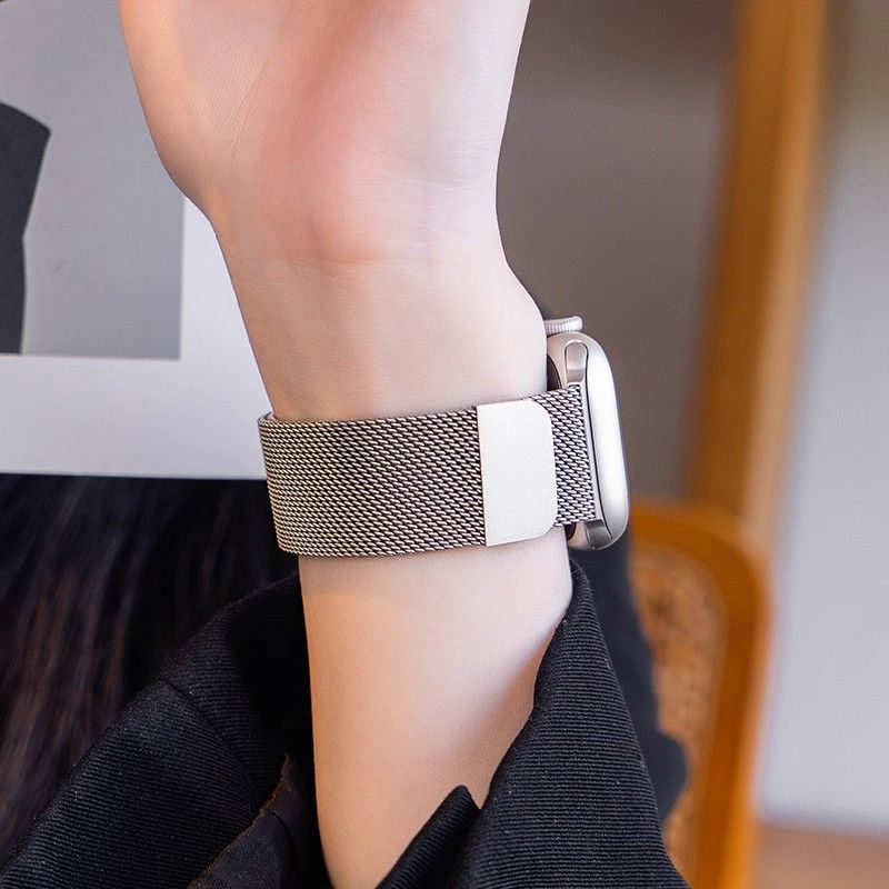 适用苹果手表S11表带applewatch米兰尼斯磁吸iwatchs10编织987/6SEultra运动透气男高级非原装金属不锈钢表带 - 图2