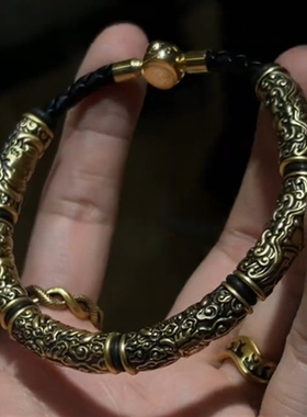 复古黑金饕餮半圆手链中式霸气百搭男士手链国潮文化饕餮纹