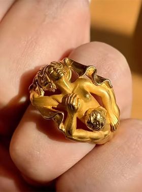 希腊神话系列伊甸园「亚当与夏娃」戒指古董艺术宽版指环高级感