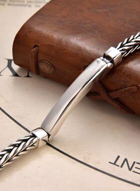 【幂琳】s925泰银银光面简约手工编织手链百搭经典手饰送男友礼物