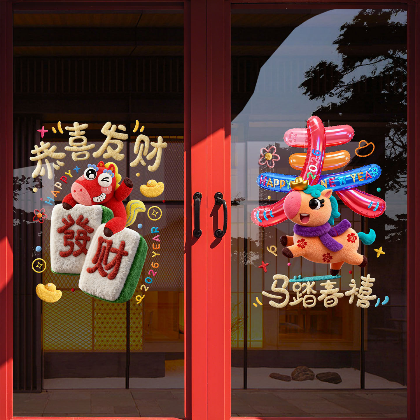 2026新年贴纸马年新年快乐玻璃门贴氛围布置墙贴画橱窗立体静电,淘宝优惠券,粉丝福利购,淘宝优惠卷