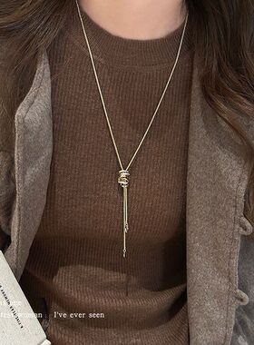 缠绕丝带项链女款秋冬百搭锁骨链长款毛衣链流苏爱心吊坠挂脖首饰