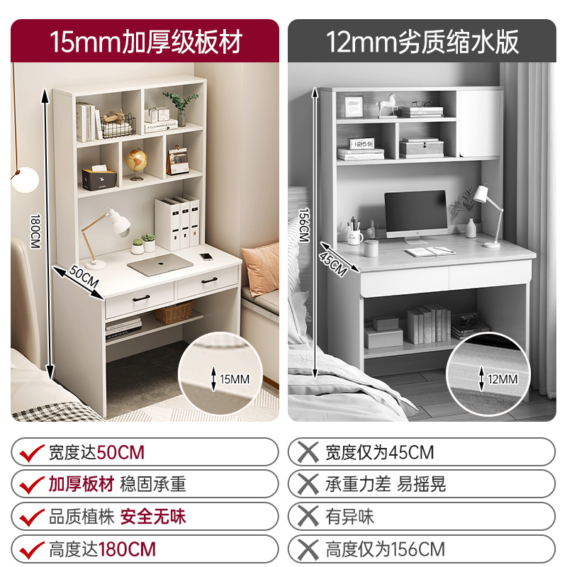 书桌书架一体桌台式家用卧室办公桌学生学习写字桌子小户型电脑桌 - 图2