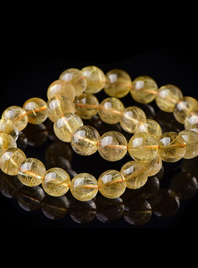 日礼物金发晶手串男顺发黄水晶水晶手链女发丝实物为准珠宝晶体