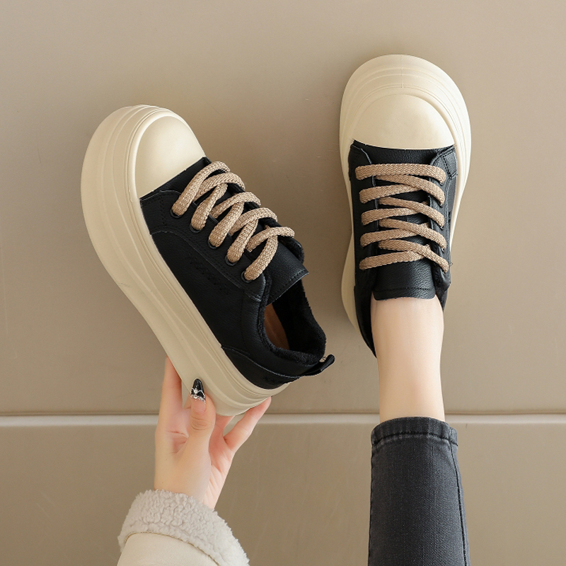 啄木鸟韩系女鞋2025新款秋冬松糕厚底运动鞋加绒保暖二棉鞋百搭休 - 图0