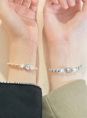 S925纯银猫狗情侣手链手工编织