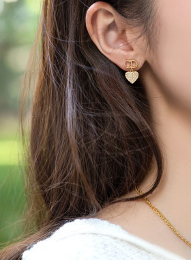 高定款D家新款满钻爱心吊坠双层项链女CD款镶钻锁骨链ins气质耳环