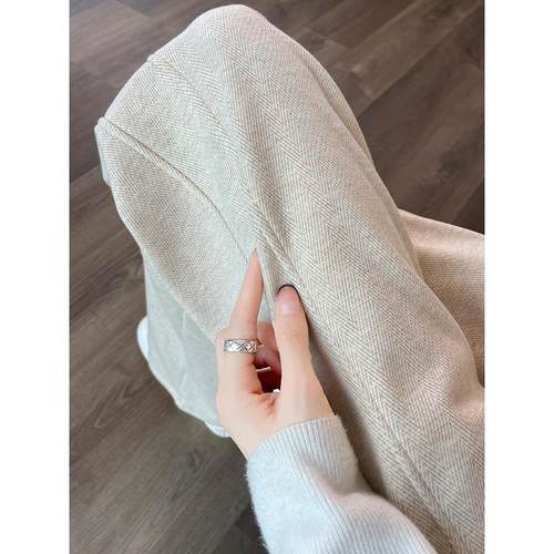 加绒加厚毛呢裤子女秋冬阔腿裤女宽松直筒运动休闲开叉香蕉裤大码 - 图1