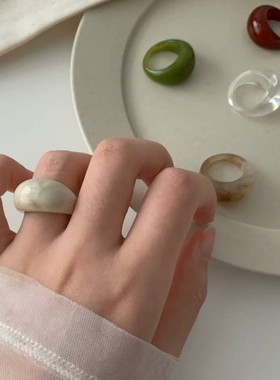 小众设计复古树脂圆弧宽面戒指女2025新款简约个性高级感指环配饰