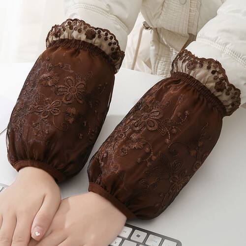 秋冬韩版袖套女款蕾丝女办公短款耐脏棉衣护袖成人家务羽绒服袖头 - 图2