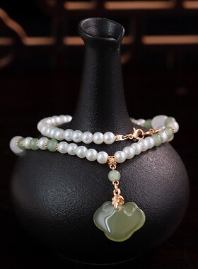 古风项链项圈软璎珞绿色同心锁汉服新中式旗袍明制马面裙百搭配饰