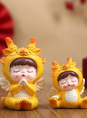 正版生肖龙宝生日烘焙装饰蛋糕摆件儿童房桌面车载中控台礼品