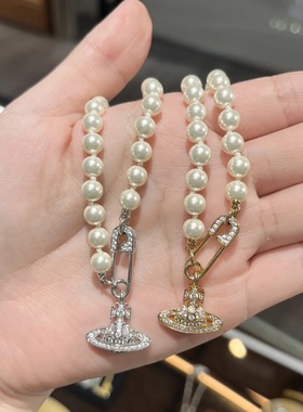 西太后珍珠别针项链韦雪同款轻奢小众高级感锁骨链不掉色颈链INS