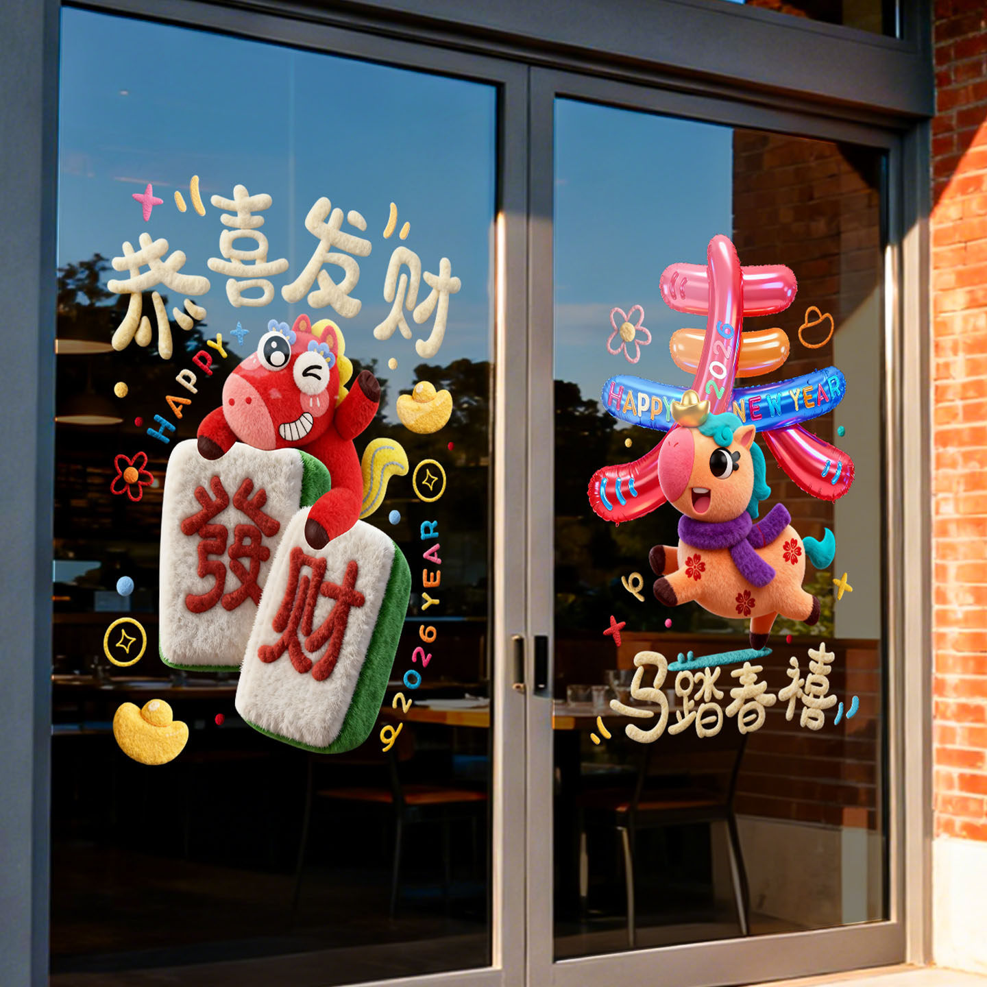 2026新年贴纸马年新年快乐玻璃门贴氛围布置墙贴画橱窗立体静电,淘宝优惠券,粉丝福利购,淘宝优惠卷