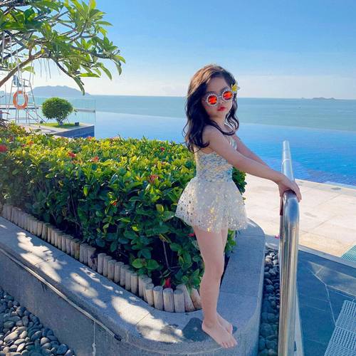 儿童泳衣女款美人鱼公主裙女童泳衣泡温泉洋气宝宝女孩连体泳衣 - 图1