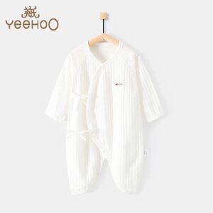 正品英氏婴儿连体春秋衣服装0-6个月初生宝宝纯棉哈衣月子中心印