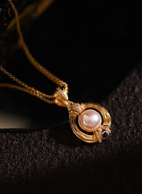 《斗兽场》原创设计复古宫廷高级感青金石天然珍珠精致锁骨项链女