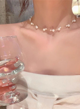韩系双层珍珠满天星项链女高级感轻奢小众颈链配饰锁骨链choker