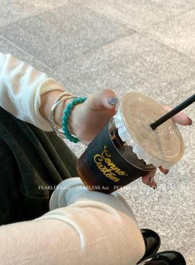 新款绿松石绿串珠手链小众设计气质叠戴天然石手串女手工朱砂原创