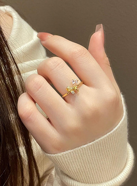 中古风轻奢蝴蝶结戒指