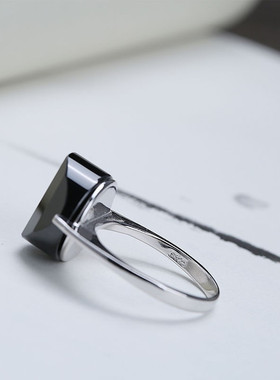 天然黑玛瑙银戒女款高档