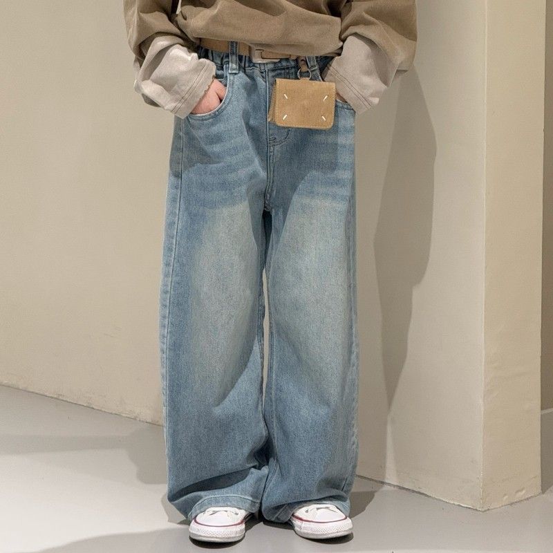 女童春装新款韩版宽松时髦牛仔裤中大童休闲气质百搭阔腿裤儿童装 - 图0