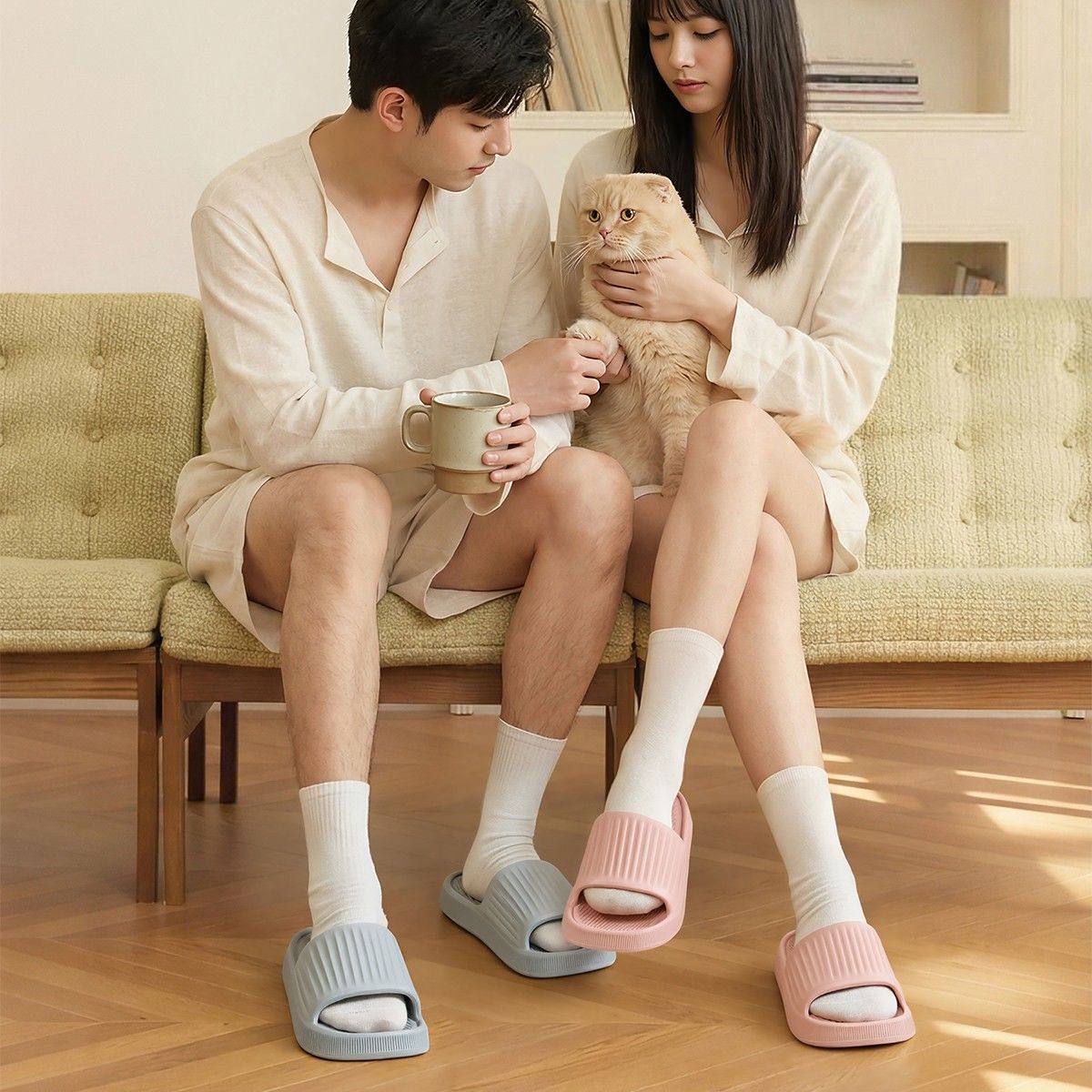 洁丽雅买一送一踩屎感凉拖鞋2026新款家居防滑厚底男女情侣鞋白色,淘宝优惠券,粉丝福利购,淘宝优惠卷