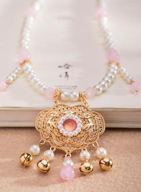 古风儿童汉服项链复古宫廷女童配饰软璎珞珍珠平安锁吊坠TB12.9