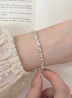 【幂琳】S925银碎银子手链小众设计笑脸lucky牌纯银手链女2024年
