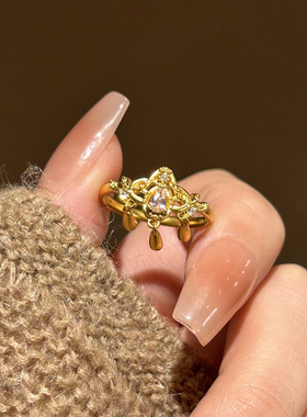 新中式国风金色捕梦网戒指女时尚轻奢小众设计开口指环高级感手饰