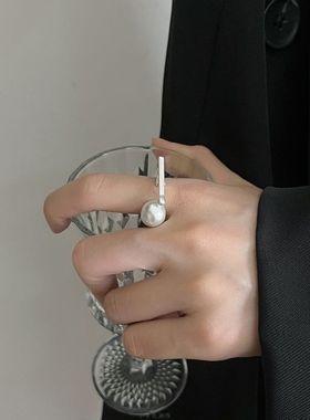 欧阳娜娜同款韩系小众小鹿珍珠戒指女款解压可按动木鱼食指戒指环