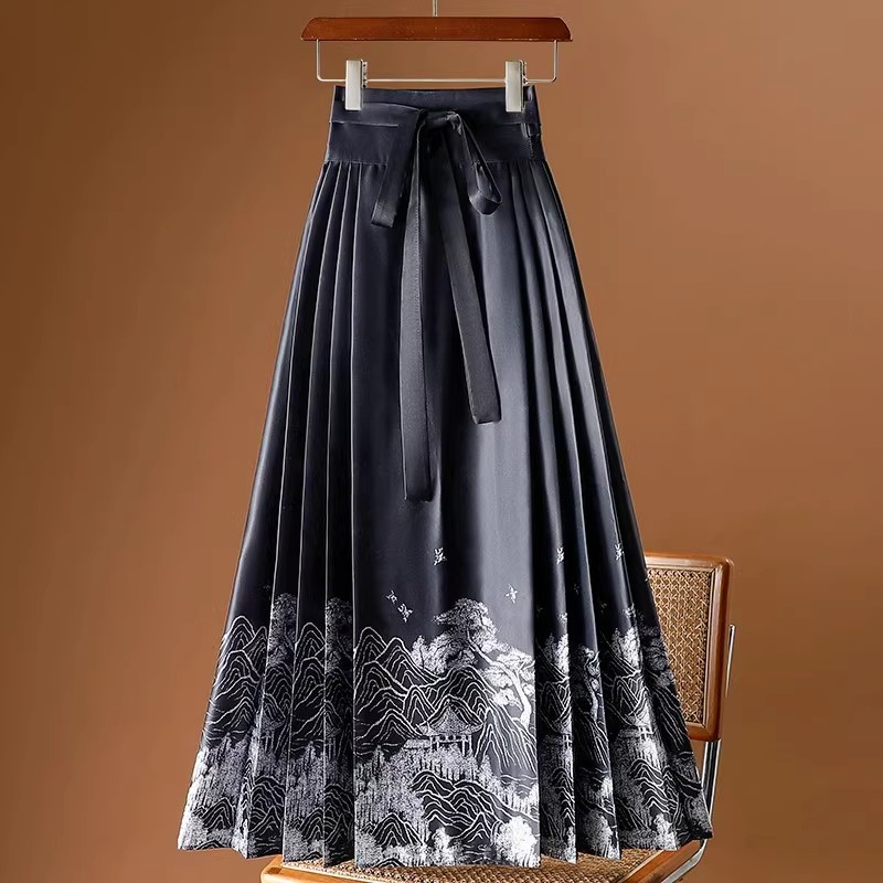 新中式马面裙小个子高级感中国风改良汉服气质显瘦遮胯遮肉半身裙 - 图0