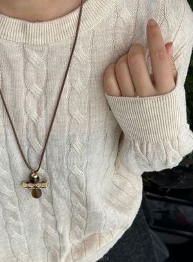 新秋冬款美拉德虎眼石项链女港风复古时尚气质除号毛衣卫衣链