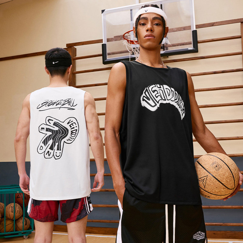 官方背心阻断男篮球运动跑步训练服夏季无袖坎肩t恤网眼上衣v印花