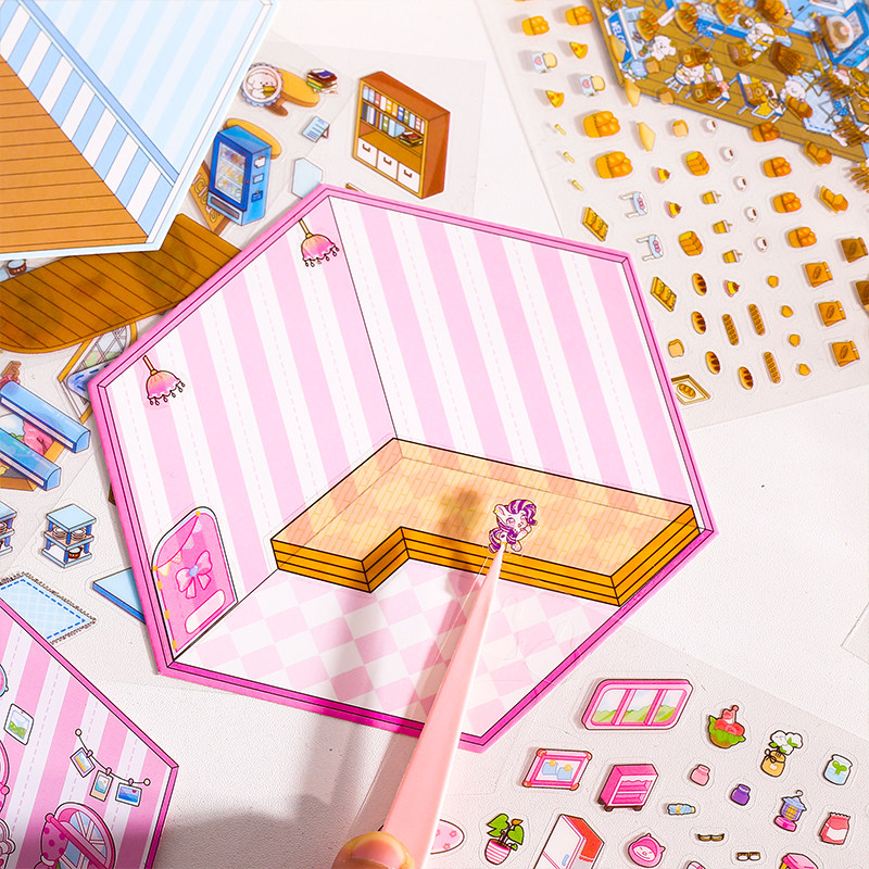卡皮巴拉微缩场景造景贴纸解压免剪裁（送镊子）DIY小屋贴纸益智玩具手帐素材小红书同款打发时间神器3D立体,淘宝优惠券,粉丝福利购,淘宝优惠卷