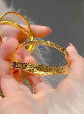 越南沙金碎碎冰手镯女款不掉色仿真黄金高端古法实心素圈手环戒指
